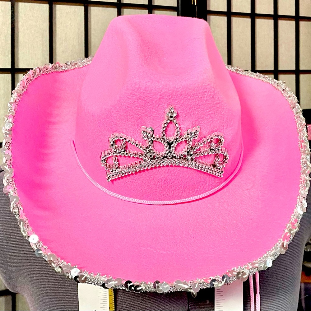 COWBOY WESTERN HAT Pink bling embellished princess tiara/crown size 8 x 6 NWOT - Picture 2 of 7